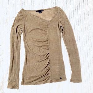 Armani Exchange Asymmetrical V-Neck Sheer Blouse